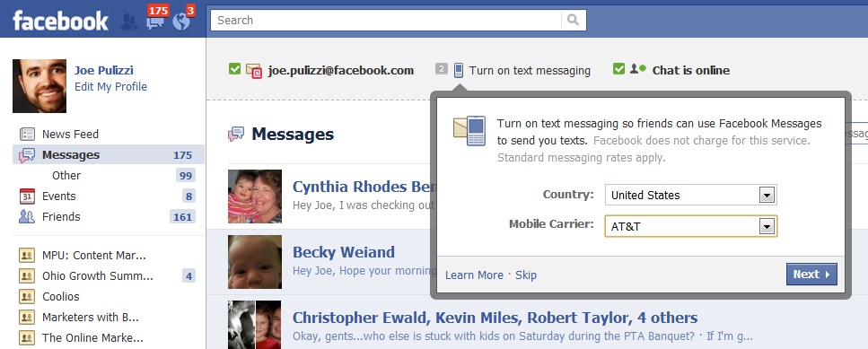 Facebook Texting