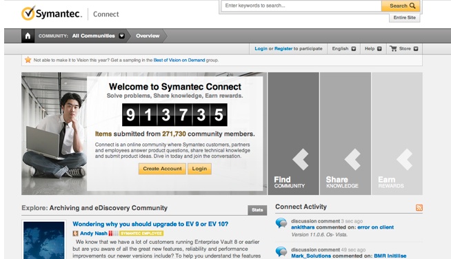 Symantec Connect is another online community, CMI