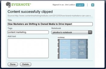 Evernote clips content, CMI