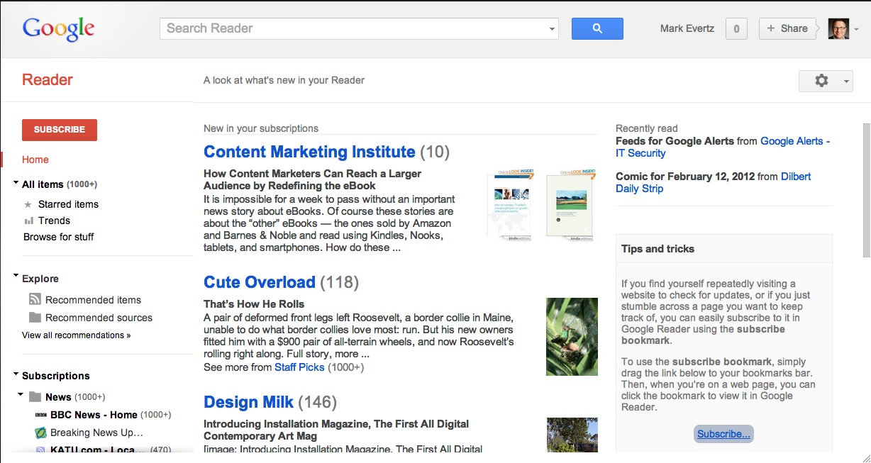 A Content Stream on a Topic in Google Reader Create a news dashboard with key topics