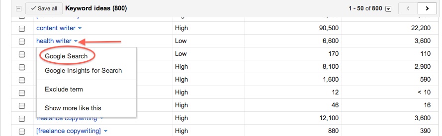 google - keyword ideas