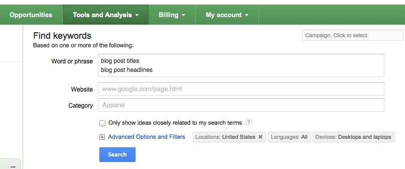 find the right keywords, content strategy