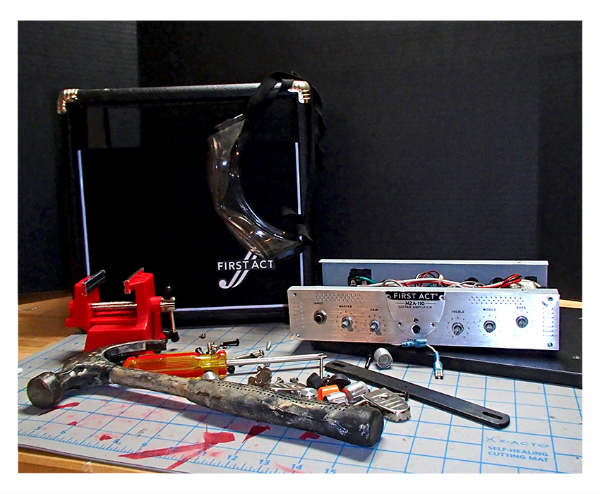 cluttered workbench-parts of equipment