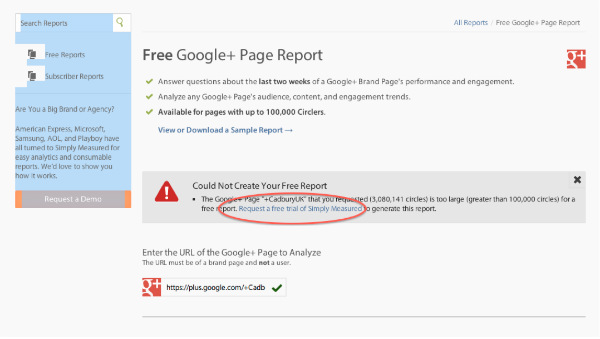google+ page report-bigger brands