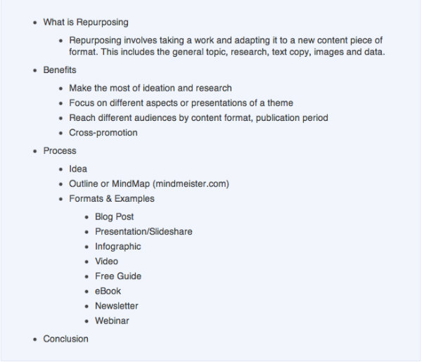 outline on repurposing content