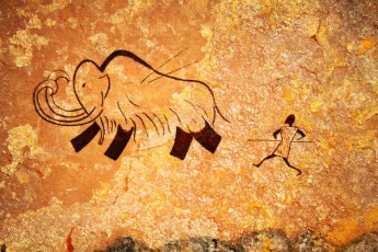 cave drawing-mammoth and hunter