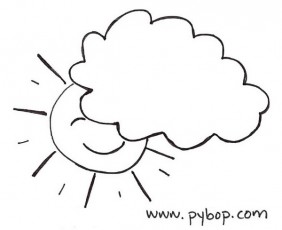 drawing-sun behind rain cloud