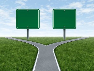 fork in road-two green signs