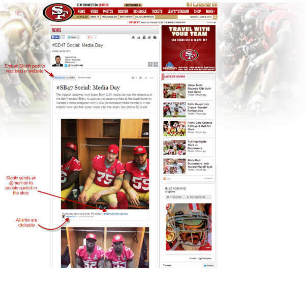 SF 49ers page-Storify example