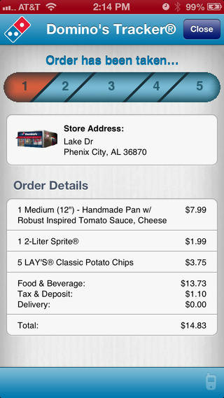 domino's tracker-order taken
