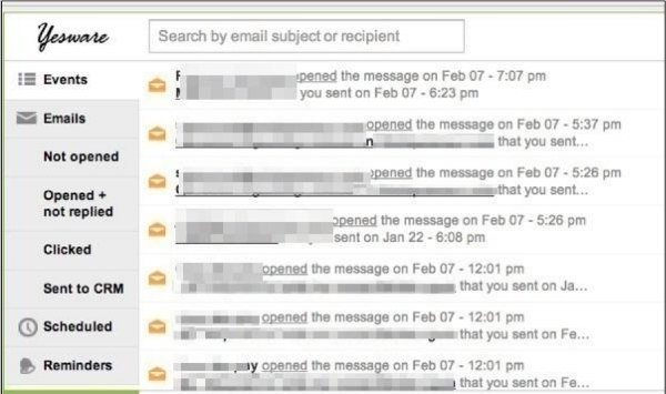 track email opens-yesware list