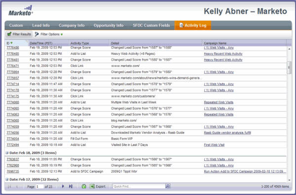activity log report example-marketo