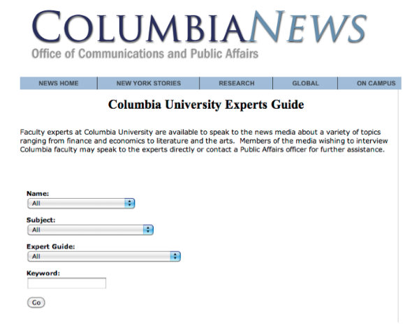 columbia news-experts guide