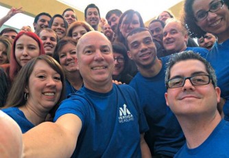 team selfie-blue shirts