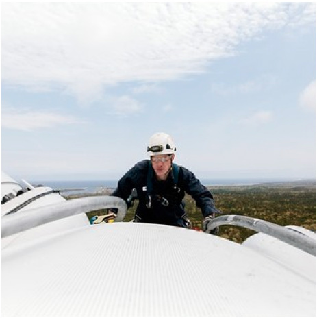 guy with helmet climbing on something