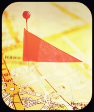 flag with red pin stuck in map