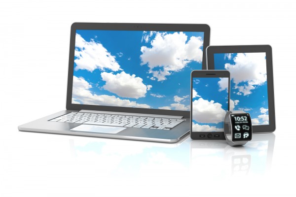 Gadgets including smartphone, smartwatch, digital tablet and lap