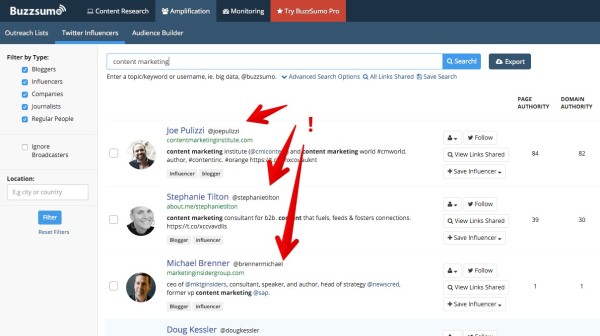 BuzzSumo's Influencer Tool