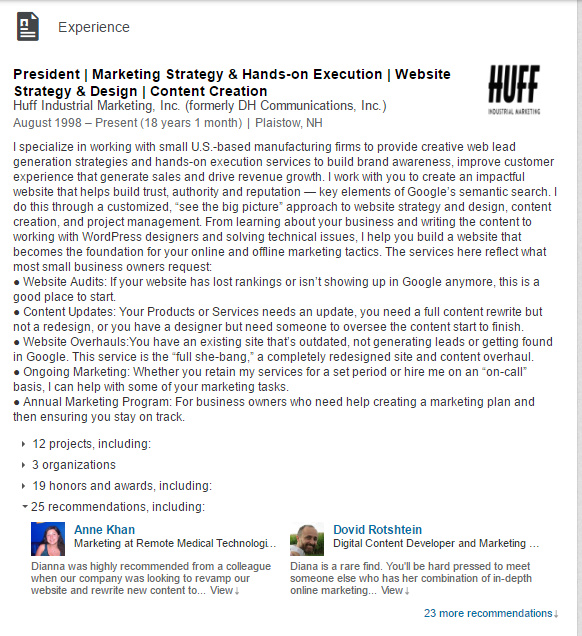 dianna-huff-experience-linkedin-example