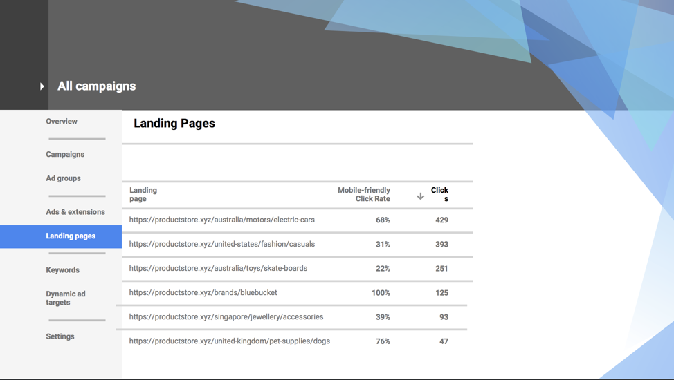 google-landing-page-report