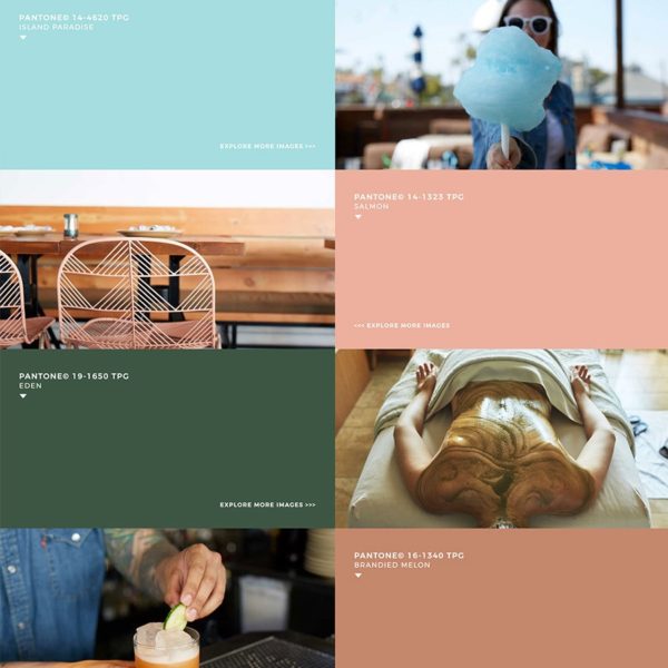 Pantone colors next to matching tourism activities.