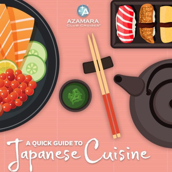 Detail from A Quick Guide to Japanese Cuisine infographic depicting Japanese food and chopsticks.