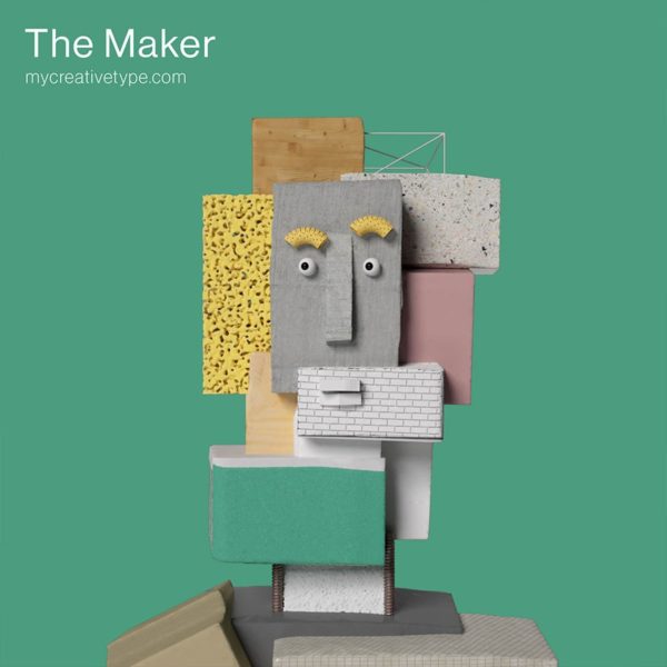 A face constructed from various fabrics, textures, and materials.