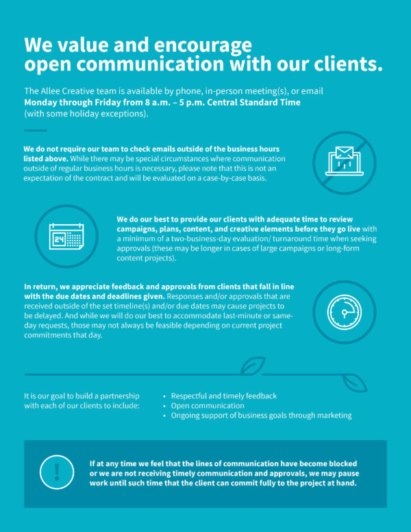 Allee Creative includes a values and expectations statement in all contracts.