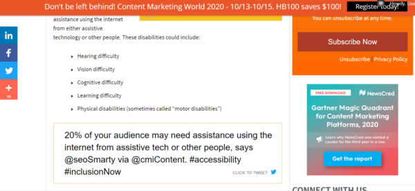 Screenshot of a click to tweet using camelCase for hashtags to make it easier for screen readers to understand.