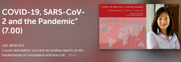 Image of an ad for MIT's live webcast: COVID-19, SARS-CoV-2 and the Pandemic.