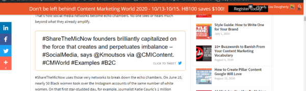 Screenshot of a click to tweet using PascalCase for hashtags to make it easier for screen readers to understand.