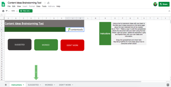 Image showing the downloadable spreadsheet for content brainstorming.