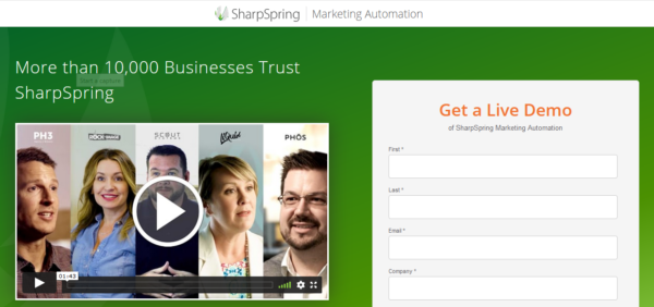 An image showing an example of a landing page from SharpSpring.