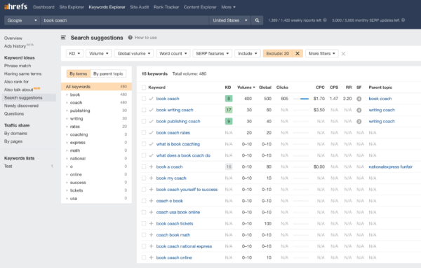 An image showing a screenshot of Ahrefs Search suggestions feature.