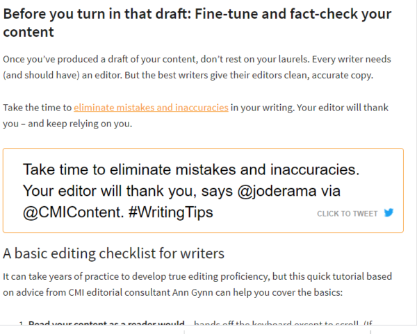 A screenshot of a click to tweet shown in a blog post.