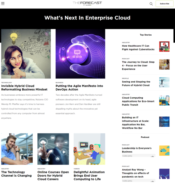 An image of The Forecast content hub built by Nutanix.