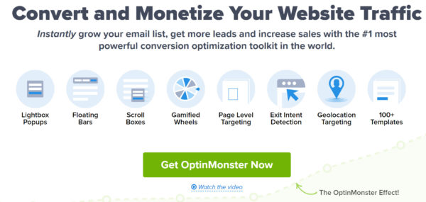 An image showing an excellent example of a compelling CTA. Get OptinMonster Now is short and to the point.