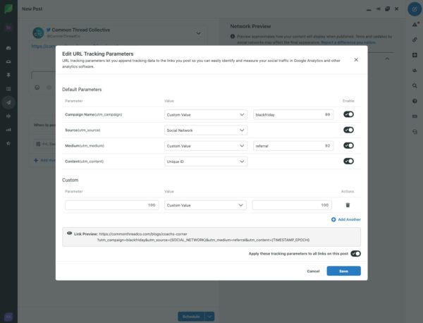 An image of Sprout Social's UTM Tracker.
