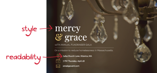 An image showing how to balance readability and style by using stylized fonts for large header text and minimal, traditional fonts for body text.