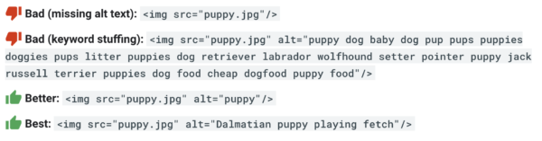 Image showing good and bad examples of alt text.