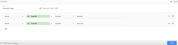 Make sure to name and save the filter you set to show your conversion pages.