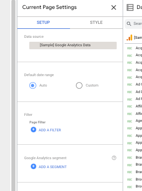 To add the filter or segment to your content reporting dashboard, choose Current page settings from the Page menu, then choose Add a filter under Page filter.