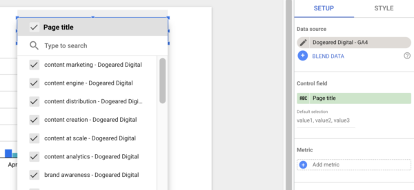 Choose the filter dimension, such as "Page title,".
