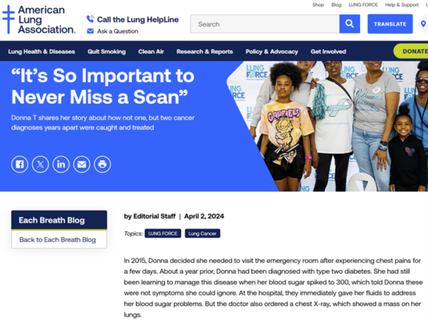 An example of a poorly written lede from The American Lung Association blog article: It's So Important to Never Miss a Scan.