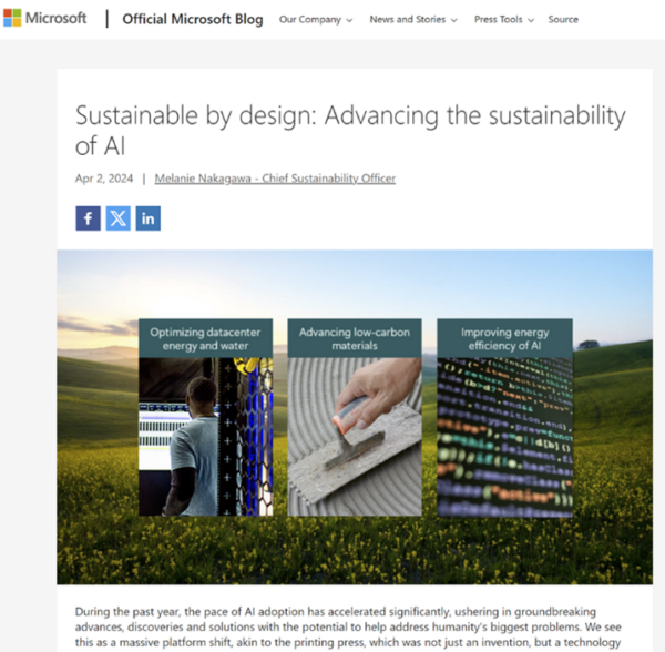 An example of a poorly written lede from an article in the Official Microsoft Blog: Sustainable by Design: Advancing the Sustainability of AI.