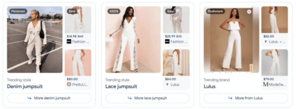 This image shows an example of SGE’s integrated product viewer carousel with grouping for apparel, which displays multiple apparel options in a single display.