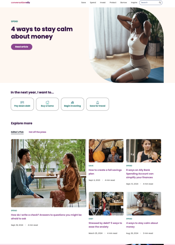 The Conversationally website nurtures its readers to become Ally customers.