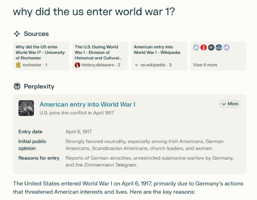 The article is cited for the same search by Perplexity, an AI search engine.