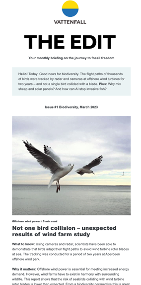 An example of Vattenfall's The Edit newsletter.